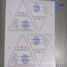 Impressão adesiva das etiquetas da etiqueta do PAP do QC do papel de arte durável do triângulo